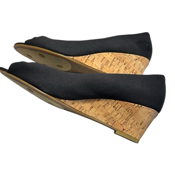 Etienne Aigner Black Canvas Wedge Heel open toe Pumps 8 - Picture 5 of 16